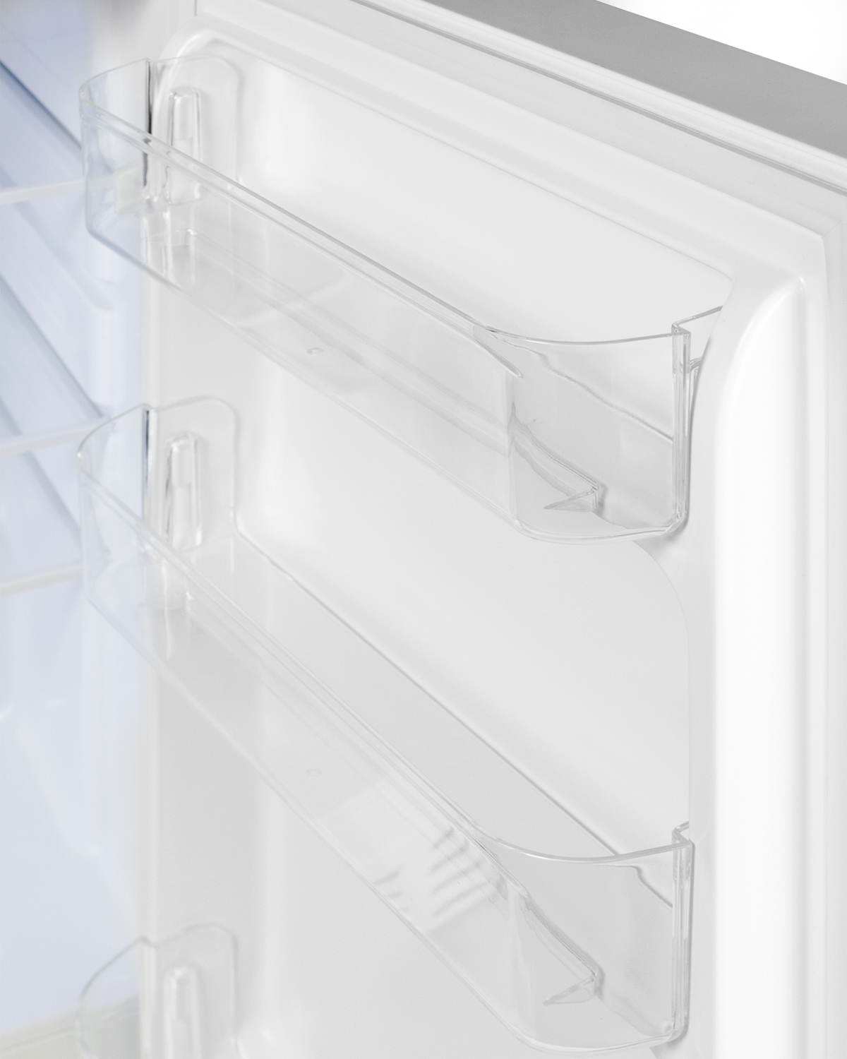 Built-in undercounter ADA compliant residential all-refrigerator in white with door storage and automatic defrost operation